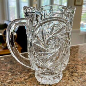 Authentic Bohemia Crystal Pitcher, Vintage Cut Glass with Starburst Leaf Pattern
